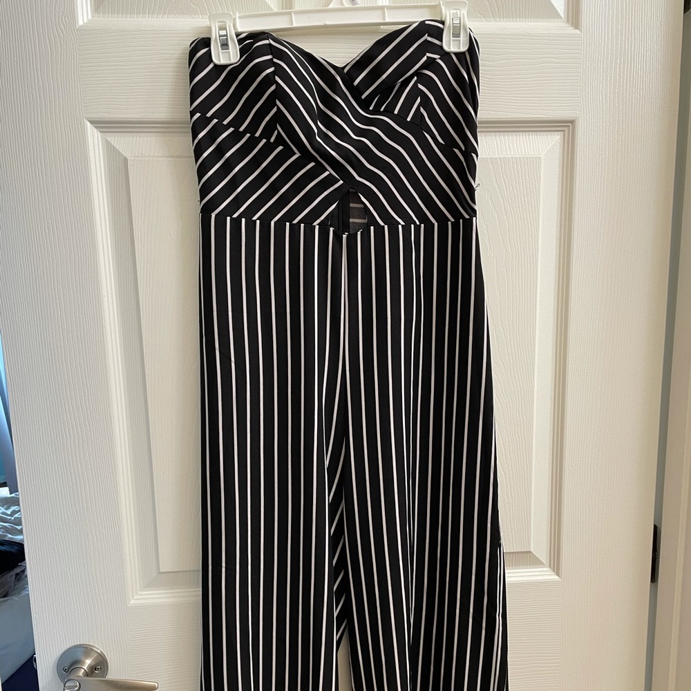 Fashionnova Strapless Striped Culotte Jumpsuit